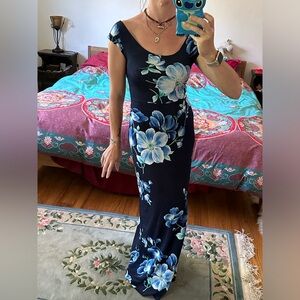 GORGEOUS Gilli Dark Blue floral cut-out back maxi dress size Small